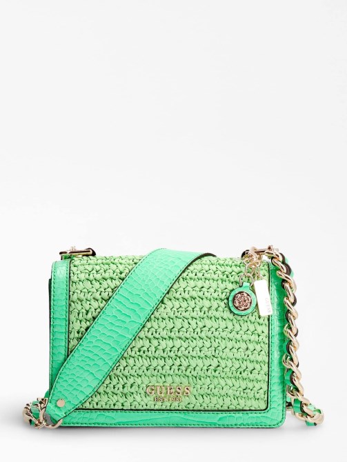 Abey Raffia Mini Crossbody Bag Green Guess