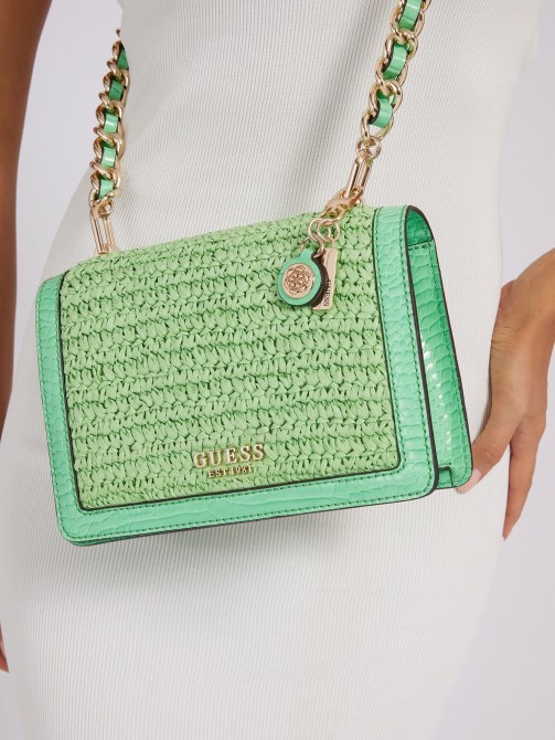 Abey Raffia Mini Crossbody Bag Green Guess