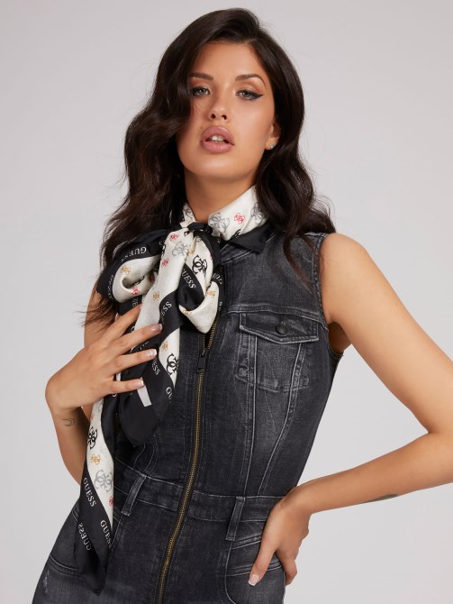 وشاح من الحرير بطبعة شعار 4g أسود Guess