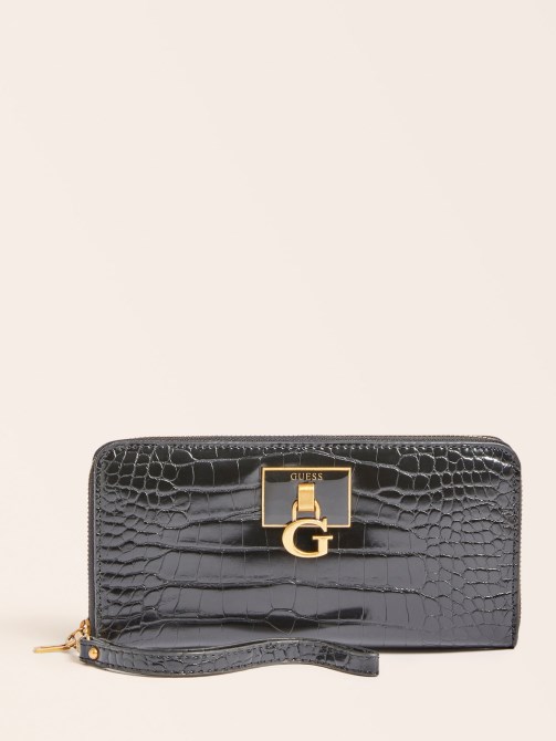 Stephi Croc Print Maxi Wallet أسود تخمين
