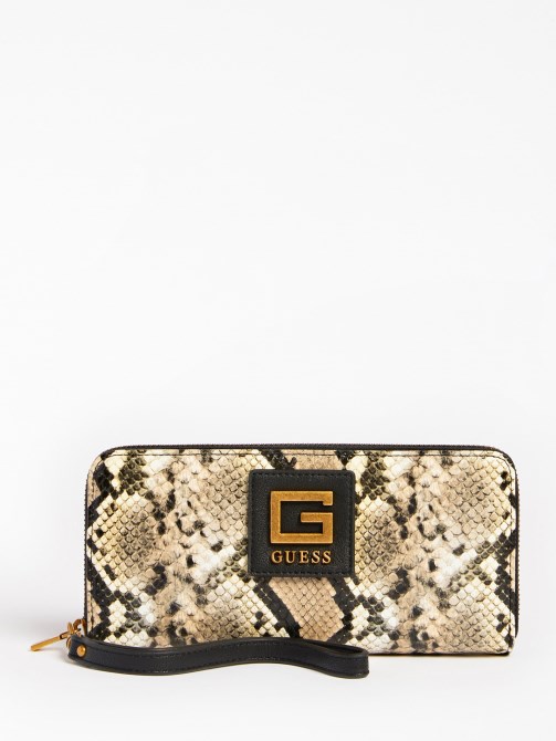 محفظة مئات ماكسي بطبعة جلد الثعبان Guess متعدد البيج