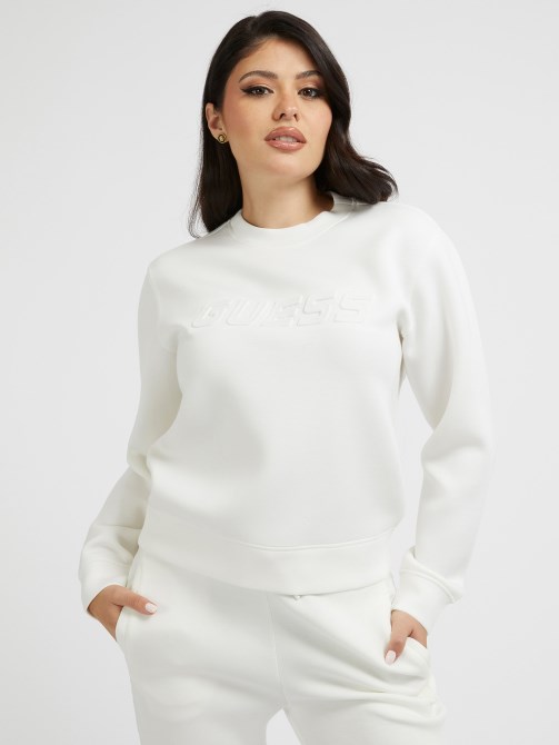 كنزة بيضاء بشعار أمامي Guess