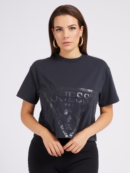 تيشيرت بشعار أمامي رمادي غامق Guess
