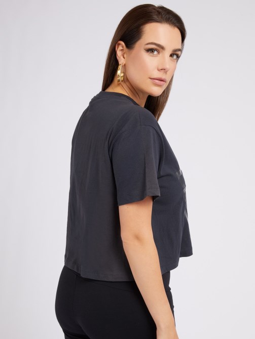 تيشيرت بشعار أمامي رمادي غامق Guess