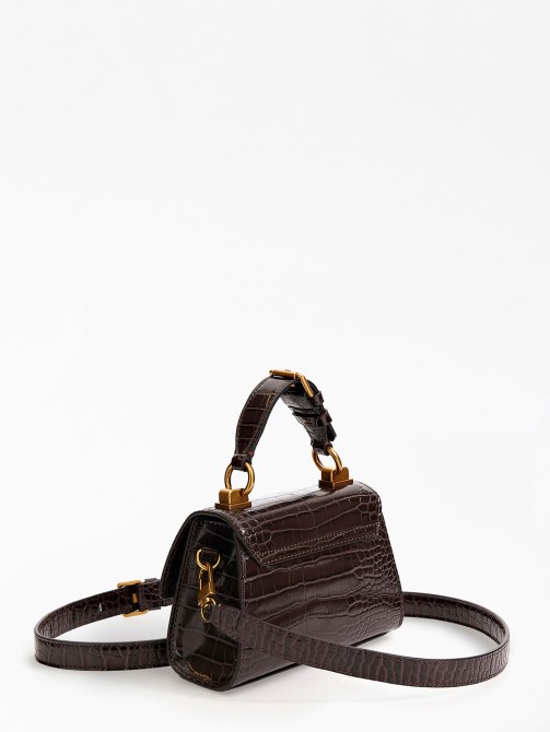 حقيبة يد صغيرة بطبعة جلد التمساح باللون البني
