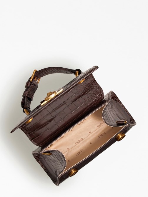حقيبة يد صغيرة بطبعة جلد التمساح باللون البني