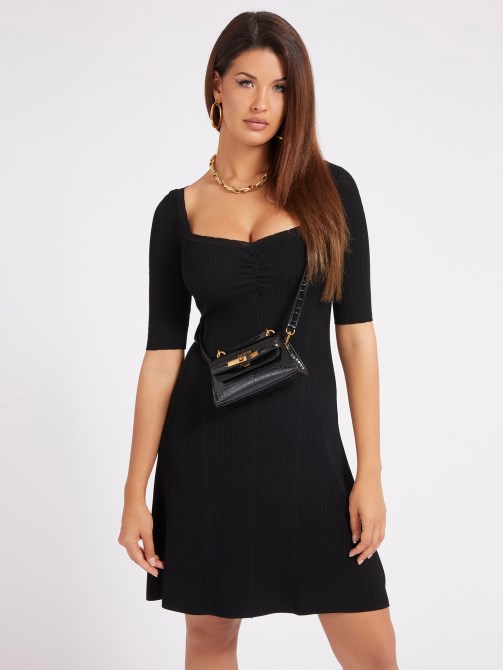 حقيبة يد صغيرة بطبعة جلد التمساح باللون الأسود Guess