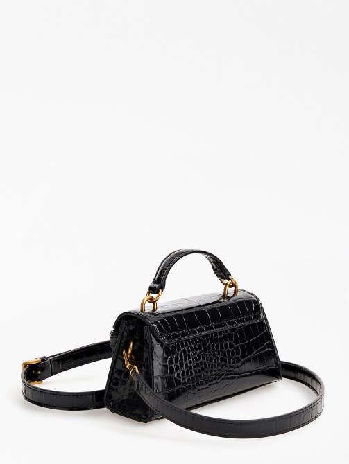 حقيبة يد صغيرة بطبعة جلد التمساح باللون الأسود Guess