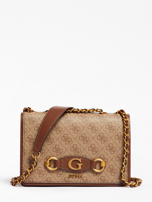 حقيبة كروس صغيرة بشعار Izzy 4g باللون البني Guess