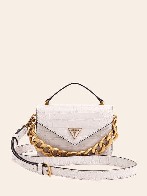 حقيبة يد صغيرة بطبعة جلد التمساح Guess Retour بيضاء