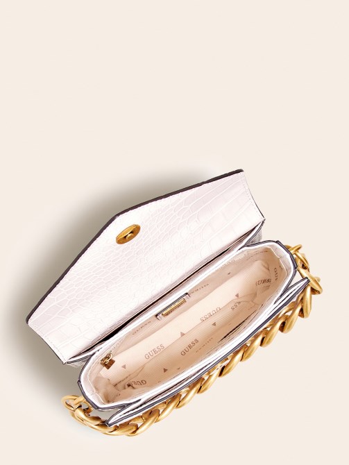 حقيبة يد صغيرة بطبعة جلد التمساح Guess Retour بيضاء
