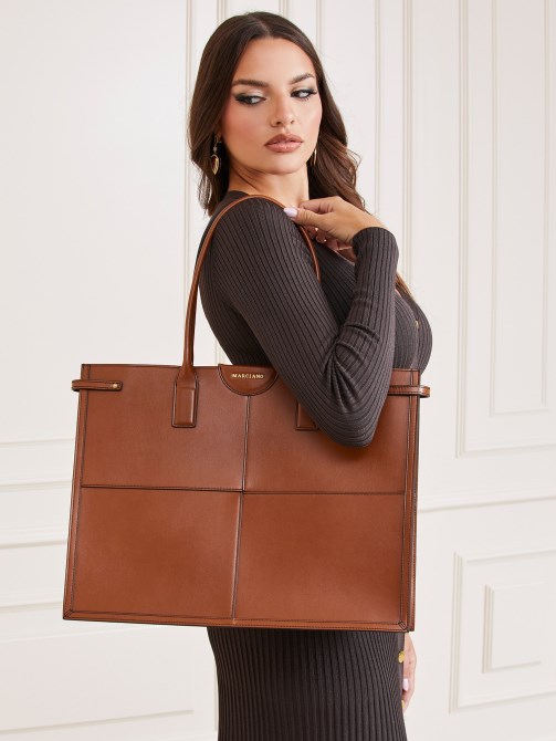 Guess Stilla جلد أصلي متسوق بني