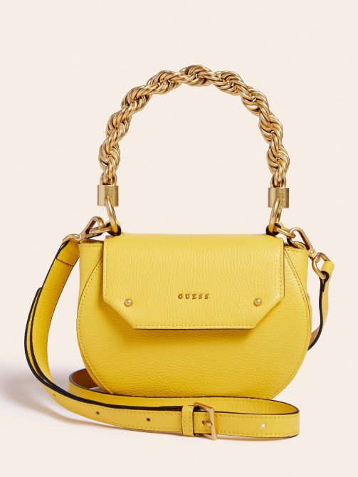 حقيبة يد صغيرة من الجلد الحقيقي عايدة أصفر Guess