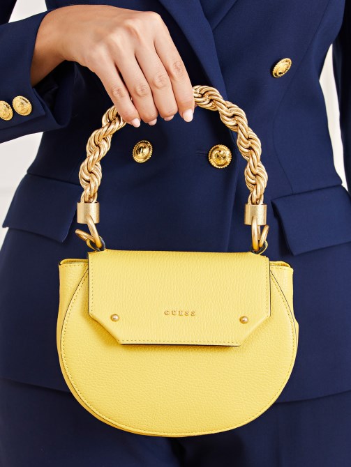حقيبة يد صغيرة من الجلد الحقيقي عايدة أصفر Guess