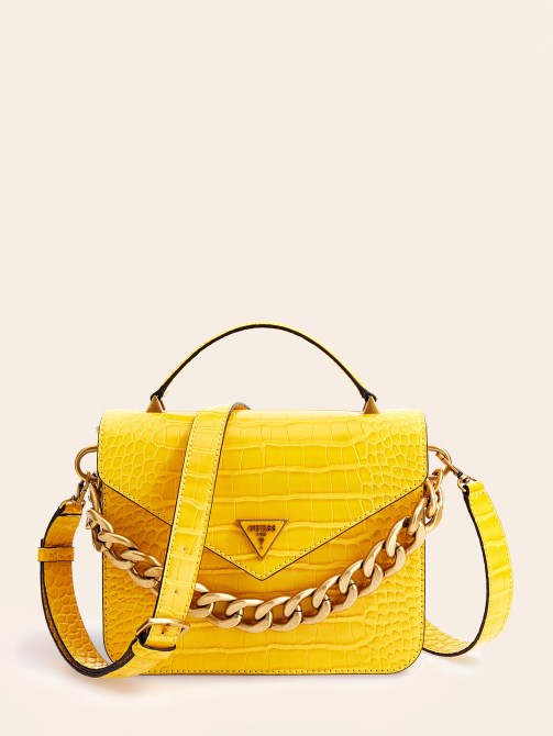 Retour Croc طباعة حقيبة يد صغيرة أصفر Guess