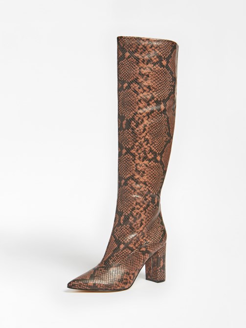 براون Guess Ladie Python Print High Boot
