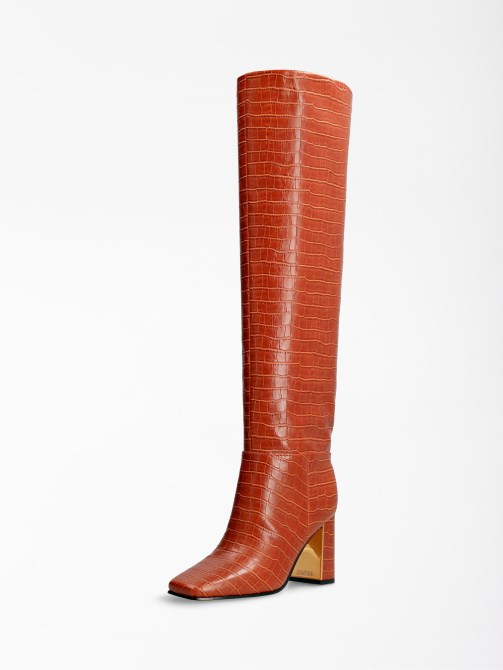 Elandra Croc Print High Boot Brown Guess