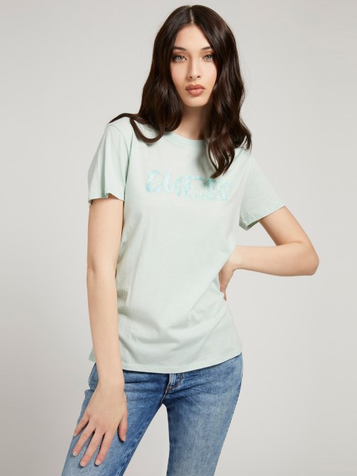 تيشيرت بشعار أمامي أخضر فاتح Guess