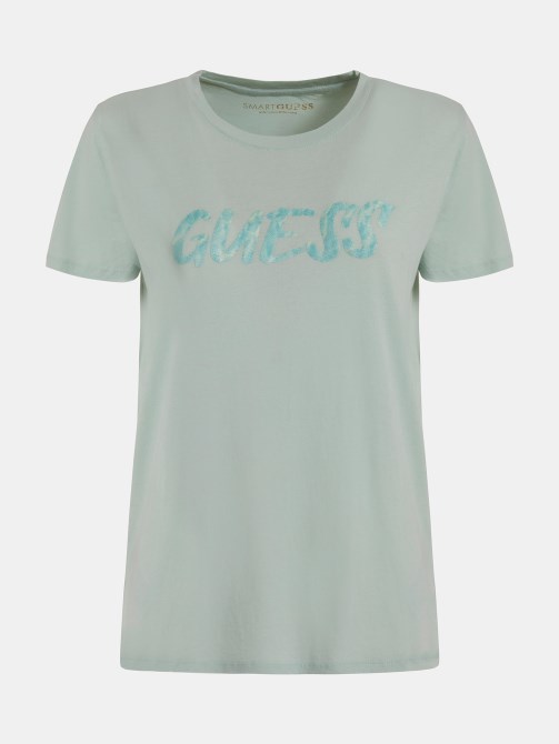 تيشيرت بشعار أمامي أخضر فاتح Guess