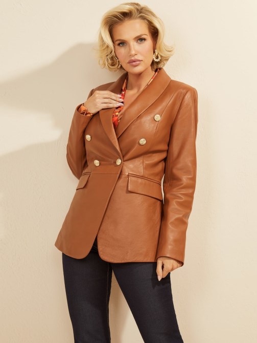 سترة من الجلد باللون البني من Guess Marciano