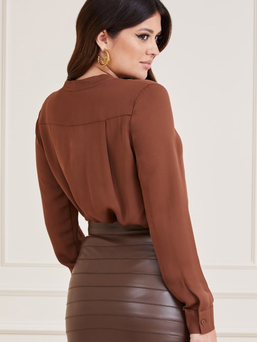 بلوزة من الحرير Marciano Brown Guess