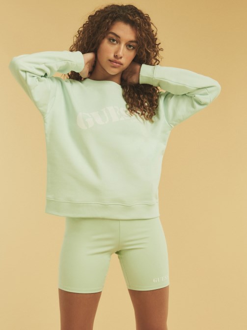 قميص من النوع الثقيل بشعار أمامي أخضر Guess
