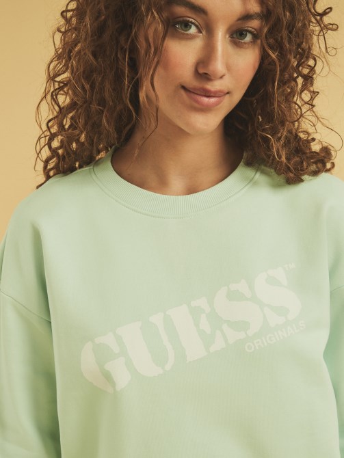 قميص من النوع الثقيل بشعار أمامي أخضر Guess
