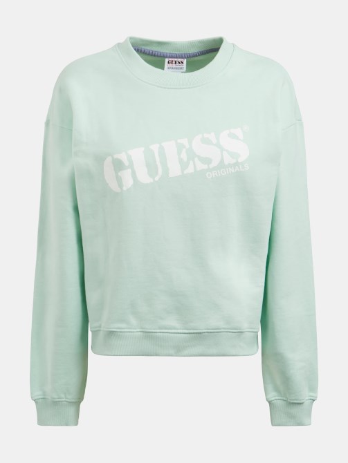 قميص من النوع الثقيل بشعار أمامي أخضر Guess