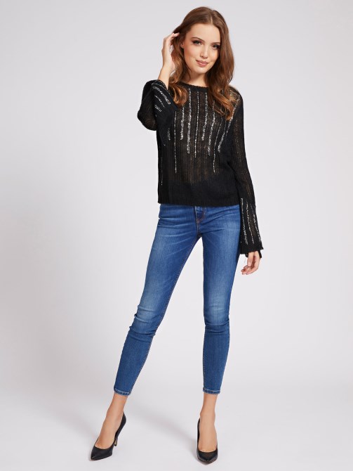 سترة بأحجار الراين على شكل قارب أسود Guess