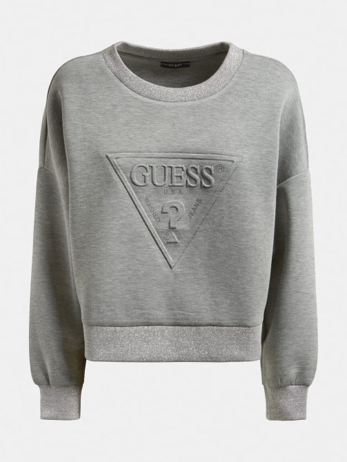 قميص من النوع الثقيل بشعار مثلث رمادي Guess