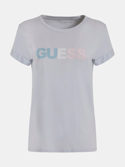 تيشيرت بشعار أمامي Guess أزرق فاتح