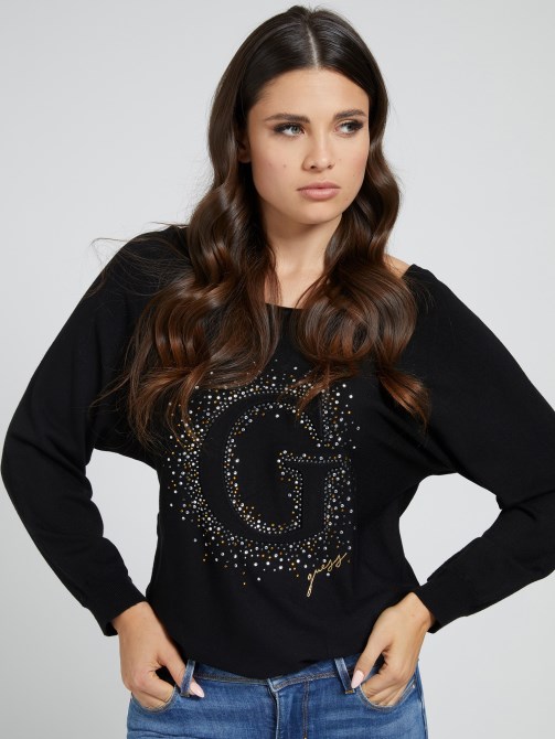 سترة سوداء مطرزة بشعار G Guess
