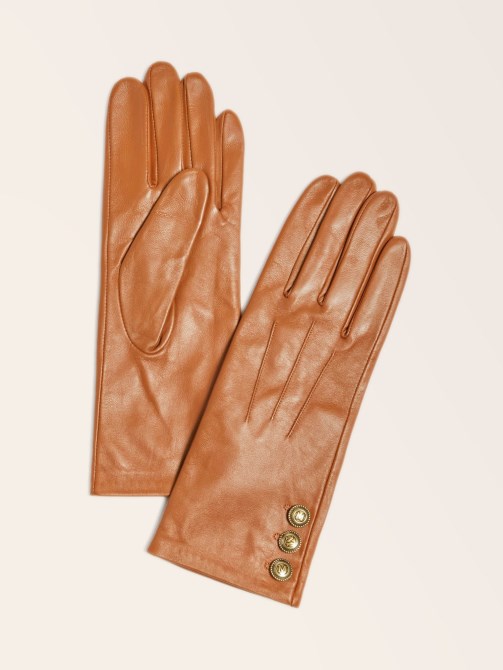 Guess قفازات جلدية بنية