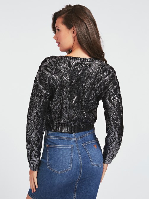 سترة جديلة سوداء من Guess