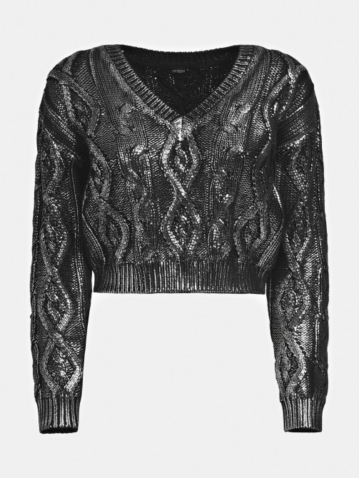 سترة جديلة سوداء من Guess