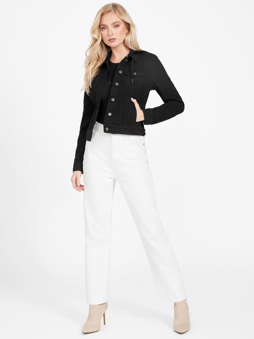جاكيت دينم بغطاء رأس باللون الأسود من Guess