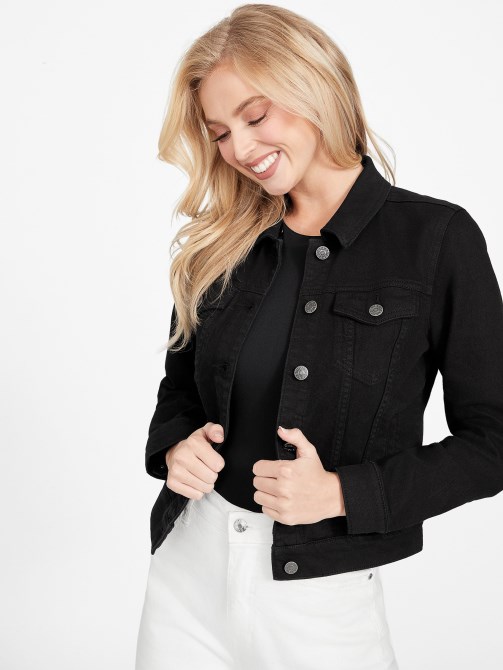 جاكيت دينم بغطاء رأس باللون الأسود من Guess