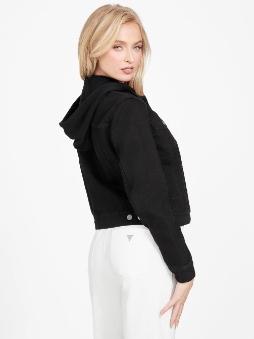 جاكيت دينم بغطاء رأس باللون الأسود من Guess