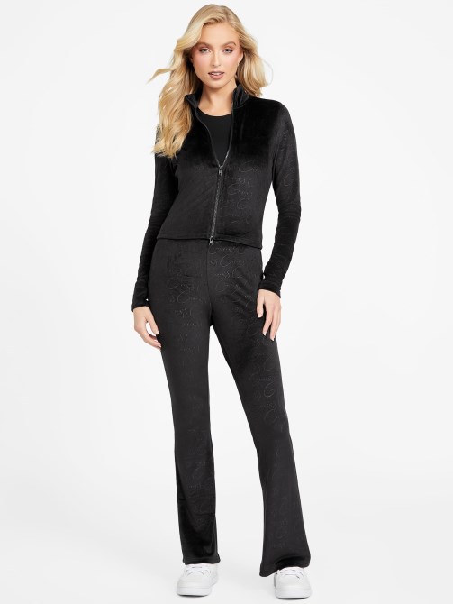 Guess Eco Abia Velour Flare Pants Jet Black