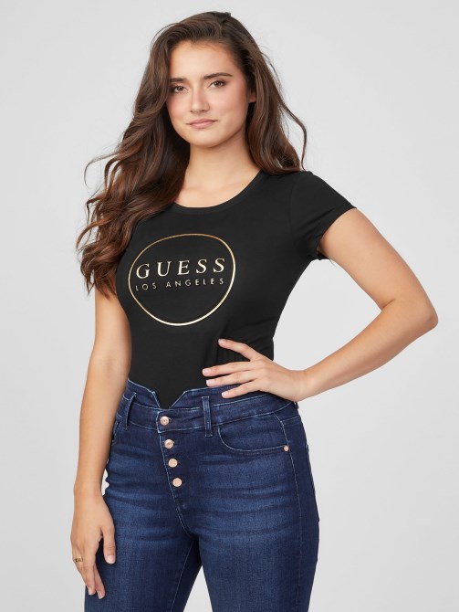 تيشيرت بشعار جيجي جت أسود Guess