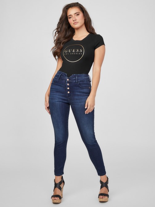 تيشيرت بشعار جيجي جت أسود Guess