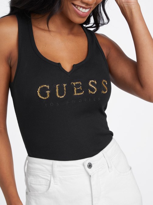 دبابة شعار سيباس Guess باللون الأسود النفاث