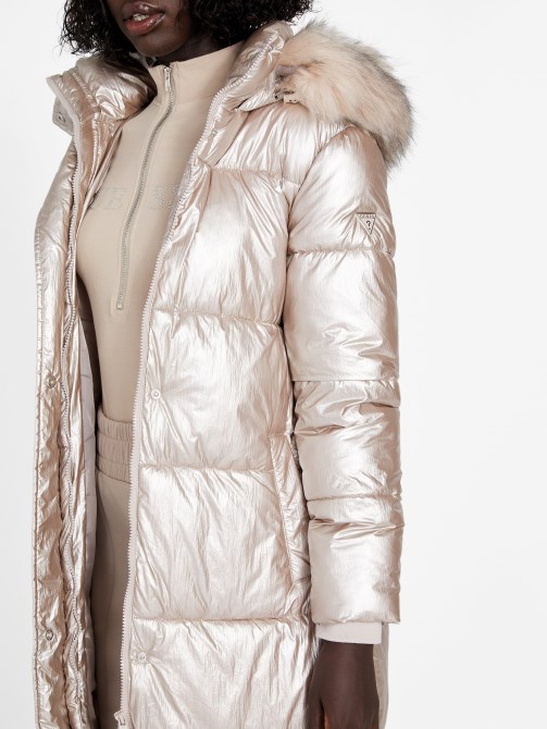 جاكيت طويل منفوخ أنجيلا مخمل رمادي داكن Guess