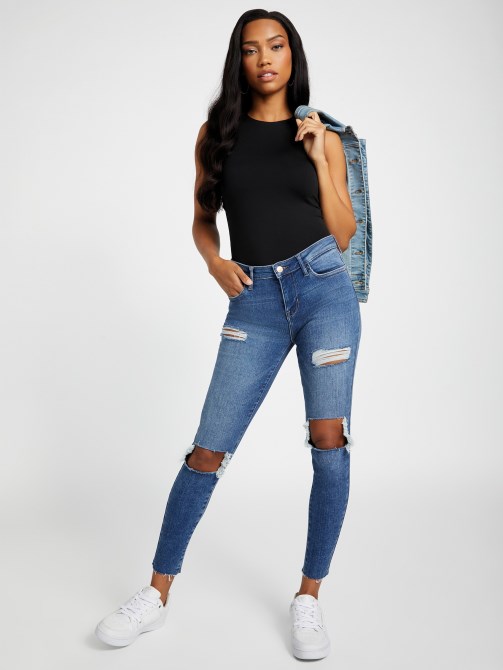 دمرت Guess Eco Zuley متوسطة الحجم بنطلون جينز ضيق متوسط ​​الارتفاع