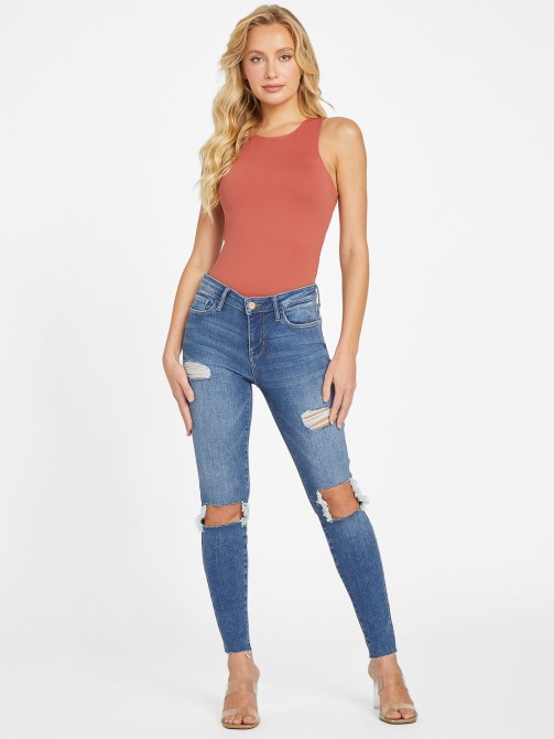 دمرت Guess Eco Zuley متوسطة الحجم بنطلون جينز ضيق متوسط ​​الارتفاع