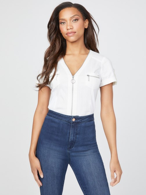 أبيض نقي من Guess Raya Zip-up توب