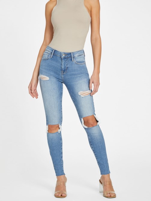 Guess Eco Zuley دمرت بنطلون جينز ضيق متوسط ​​الارتفاع خفيف إتلاف غسل
