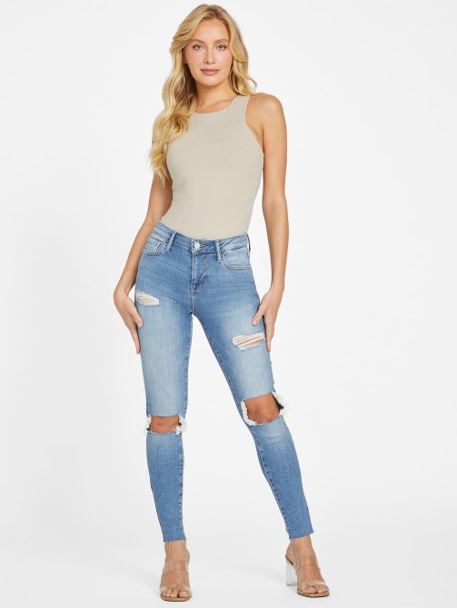 Guess Eco Zuley دمرت بنطلون جينز ضيق متوسط ​​الارتفاع خفيف إتلاف غسل
