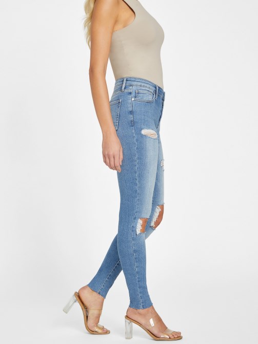Guess Eco Zuley دمرت بنطلون جينز ضيق متوسط ​​الارتفاع خفيف إتلاف غسل