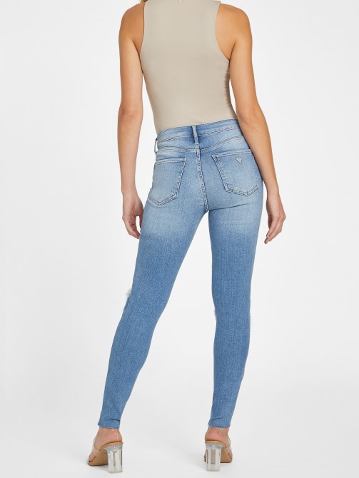 Guess Eco Zuley دمرت بنطلون جينز ضيق متوسط ​​الارتفاع خفيف إتلاف غسل